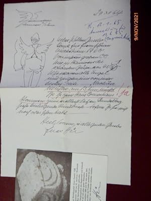 Handschriftlicher Brief von Wilhelm Hübotter an Wilhelm Geißler (Grafiker) mit Zeichnung 1964 + P...