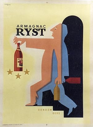 "ARMAGNAC RYST" Affiche originale entoilée / Litho de SAVIGNAC / Éditée par CONSORTIUM GÉNÉRAL de...