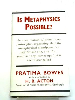 Imagen del vendedor de Is Metaphysics Possible? a la venta por World of Rare Books