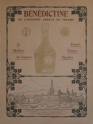 "BÉNÉDICTINE DE L'ANCIENNE ABBAYE DE FÉCAMP" Affiche originale entoilée / Litho signée A.H. 1904