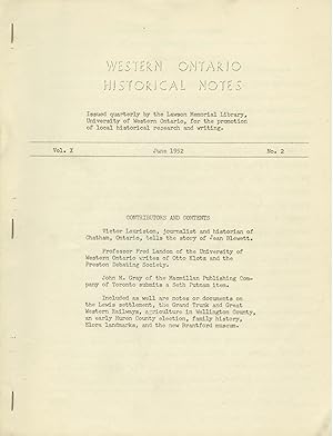 Image du vendeur pour Western Ontario Historical Notes June 1952 mis en vente par Attic Books (ABAC, ILAB)