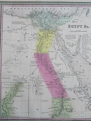 Upper & Lower Egypt Nile River Nubia Cairo c. 1850 Cowperthwait Mitchell map