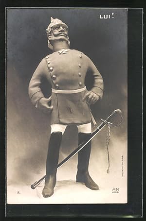 Ansichtskarte Karikatur von Kaiser Wilhelm II. mit Pickelhaube