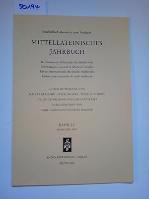 Bild des Verkufers fr Mittellateinisches Jahrbuch. Internationale Zeitschrift fr Medivistik. Band 22 1987 Sonderdruck berreicht vom Verfasser zum Verkauf von Versandantiquariat Claudia Graf