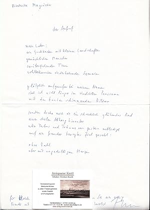 Eigenhändiges Gedicht der Aufruf" mit e. Überschrift, Betitelung, Widmung und Signatur.