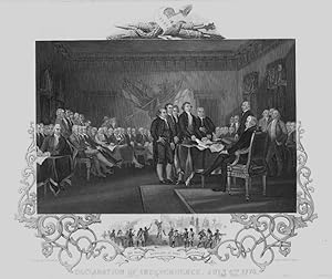 DECLARATION OF INDEPENDENCE ON JULY 4,1776, Beautiful Antique Print,1850s Steel Engraving
