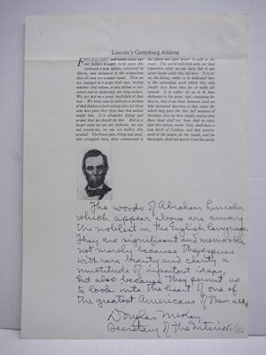 Seller image for 1954: DOUGLAS McKAY - GOVERNOR - LINCOLN TRIBUTE HANDWRITTEN for sale by Imperial Books and Collectibles