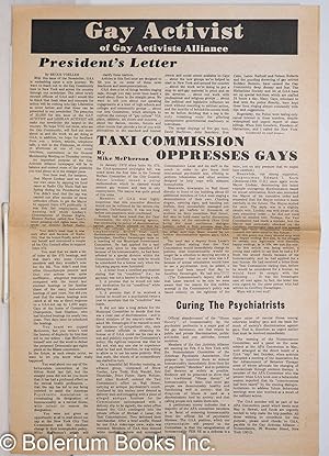 Bild des Verkufers fr Gay Activist & Lesbian Activist: February 1973; Taxi Commission Oppresses Gays zum Verkauf von Bolerium Books Inc.