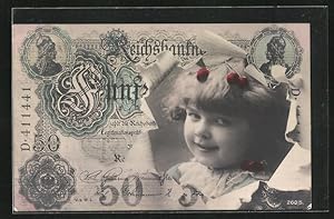 Ansichtskarte Portrait eines niedlichen Mädchens auf Geldschein