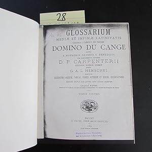 Bild des Verkufers fr Glossarium mediae et infimae latinitatis. Conditum a Carolo du Fresne Domino du Cange auctum a monachis ordinis S. Benedicti - Glossarium gallicum, tabulae, indices auctorum et rerum, dissertationes. Editio nova aucta pluribus verbis aliorum scriptorum a Leopold Favre, Tomus Tertius: D-F zum Verkauf von Bookstore-Online