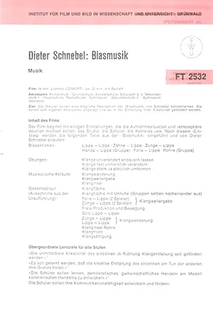 Seller image for Dieter Schnebel: Blasmusik. FT 2532. [Film-Ankndigung]. for sale by Fundus-Online GbR Borkert Schwarz Zerfa