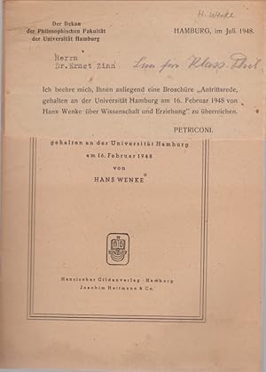 Wissenschaft und Erziehung. Antrittsrede gehalten an der Universität Hamburg am 16. Februar 1948.