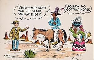 Seller image for wild west gag postcard: Squaw No Gottum Horse for sale by Mobyville