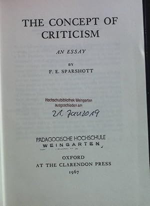 Bild des Verkufers fr The Concept of Criticism. zum Verkauf von books4less (Versandantiquariat Petra Gros GmbH & Co. KG)