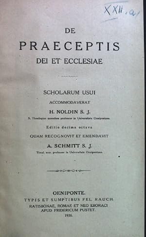 Bild des Verkufers fr De Praeceptis dei et Ecclesiae. Summa Theologiae Moralis Iuxta Codicem Iuris Canonici, II. zum Verkauf von books4less (Versandantiquariat Petra Gros GmbH & Co. KG)