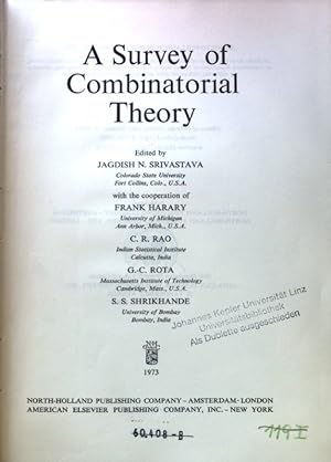 Seller image for A Survey of Combinatorial Theory; for sale by books4less (Versandantiquariat Petra Gros GmbH & Co. KG)