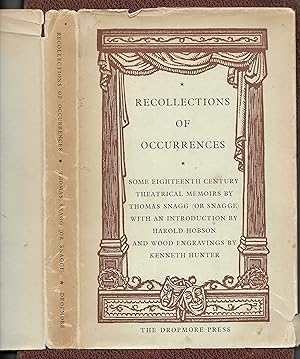 Seller image for Recollections Of Occurrences - The Memoirs of Thomas Snagg [Numbered edition] for sale by The Bookshop at Beech Cottage