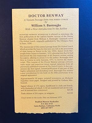 Doctor Benway - A Variant Passage from The Naked Lunch by William S. Burroughs broadside announce...