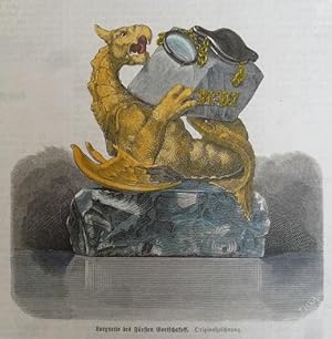 kolorierter Holzstich - Lorgnette des Fürsten Gortschakoff ( Lorgnon Stielbrille )