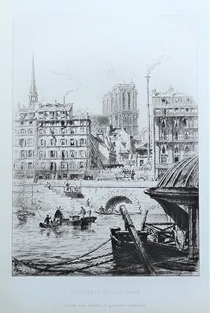 OLD PARIS, NOTRE DAME, Brunet Debaines etching, original antique print 1880