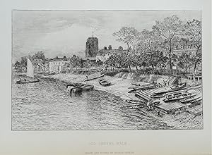 OLD CHEYNE WALK, Chelsea, London, A.Severn original etching antique print 1880