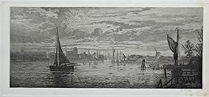 DORDRECHT, DORT, NETHERLANDS Auguste Numans original etching antique print 1880