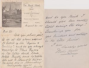 Two autograph letters signed, both to Mr Ellis of Loggan's Chemists, Stratford on Avon.