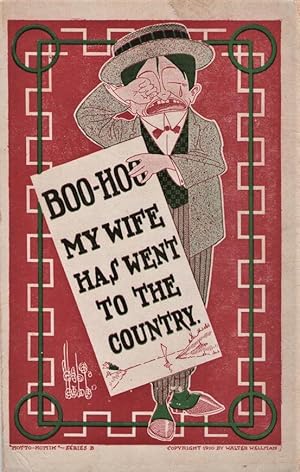 Seller image for Aw Gee postcard: Boo Hoo! My Wife has Went to the Country! for sale by Mobyville