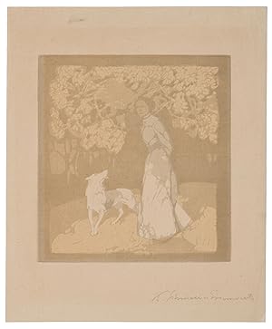 Seller image for Frau mit ihrem Hund unter einer Baumkrone. for sale by Galerie Joseph Fach GmbH