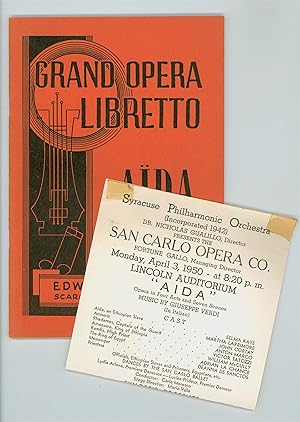 Giuseppe Verdi, Aïda Libretto & 1950 Performance Program. Syracuse Philharmonic Orchestra, Direct...