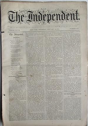 Bild des Verkufers fr The Independent. January 13, 1876 zum Verkauf von Mare Booksellers ABAA, IOBA