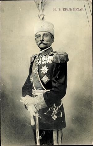 Ansichtskarte / Postkarte König Peter I von Serbien, Portrait in Uniform, Orden
