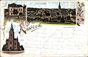 Litho Annerod Fernwald in Hessen, Gasthaus zur Krone, Ansicht von der Platte, Kirche - Inh. Wetter