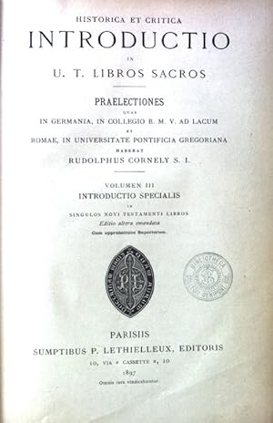 Seller image for Historica et Critica Introductio in U. T. Libros Sacros; Cursus Scripturae Sacrae Auctoribus. Pars Prior Libri Introductorii 3; for sale by books4less (Versandantiquariat Petra Gros GmbH & Co. KG)