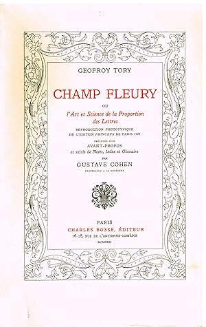 Seller image for Champ Fleury ou L'Art et Science de la Proportion des Lettres for sale by La Fontaine d'Arthuse