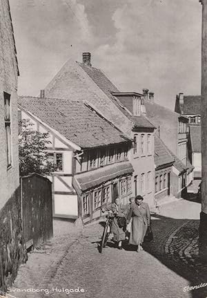 Old Lady & Bicycle at Svendborg Hulgade Denmark Postcard