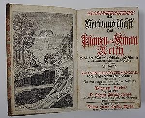 Bild des Verkufers fr Flora Saturnizans, die Verwandschafft des Pflanzen mit dem Mineral-Reich, nach der Natural-Historie und Chymie., Nebst einem Anhang vom Kali Geniculato Germanorum oder Gegliederten Saltz-Kraut, Insonderheit von einer hieraus neu-erfundenen dem allerschnsten Ultramarin gleichenden Blauen Farbe. Leipzig, J. Chr. Martini 1722. 8. 5 Bll., 671 S., 8 Bll., mit gestoch. Frontispiz von J. B. Brhl und 9 Kupfertafeln, HLdr. d. Zt. zum Verkauf von Antiquariat Johannes Mller