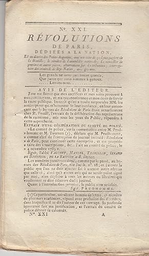 Image du vendeur pour Rvolutions de Paris ddies  la Nation et au district des Petits-Augustins. Du 28 novembre au 5 dcembre 1789. mis en vente par PRISCA