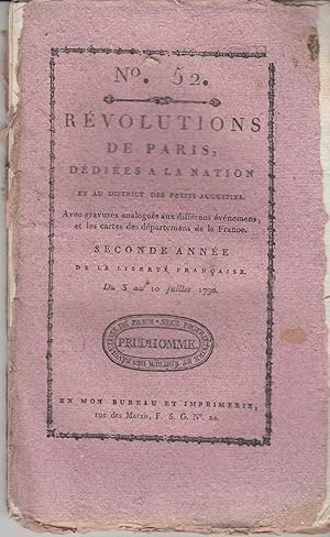 Image du vendeur pour Rvolutions de Paris ddies  la Nation et au district des Petits-Augustins. Du 3 au 10 juillet 1790. mis en vente par PRISCA