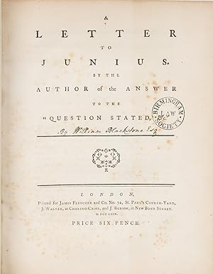 Seller image for A Letter to Junius By the Author of the Answer to The Question Stated for sale by The Lawbook Exchange, Ltd., ABAA  ILAB