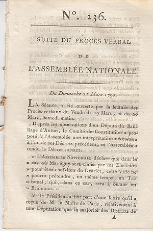 Bild des Verkufers fr Suite du procs -Verbal de L'Assemble Nationale. Du dimanche 21 mars 1790,. N 236 zum Verkauf von PRISCA