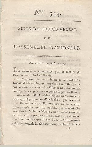 Immagine del venditore per Suite du procs -Verbal de L'Assemble Nationale. Du mardi 29 juin 1790,. N 334 venduto da PRISCA