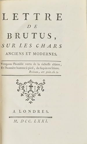 Seller image for Lettre de Brutus, sur les Chars anciens et modernes. for sale by Bonnefoi Livres Anciens