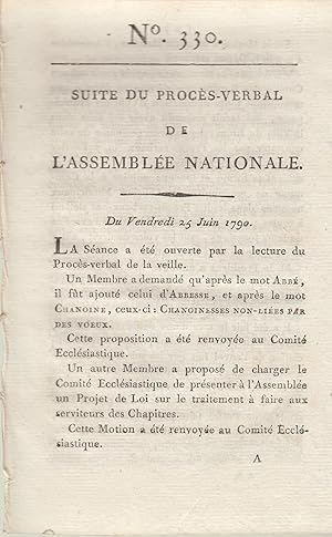 Immagine del venditore per Suite du Procs-Verbal de l'Assemble Nationale. - Du Vendredi 25 Juin 1790. - N 330 venduto da PRISCA