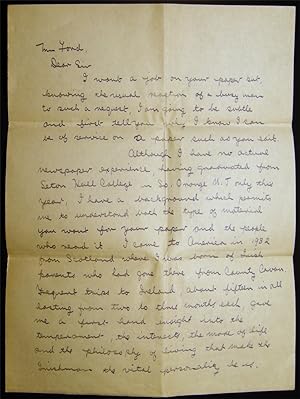 Circa Late 1920s Autograph Letter Signed By Joseph O'Reilly to the Editor of the NY Irish World N...