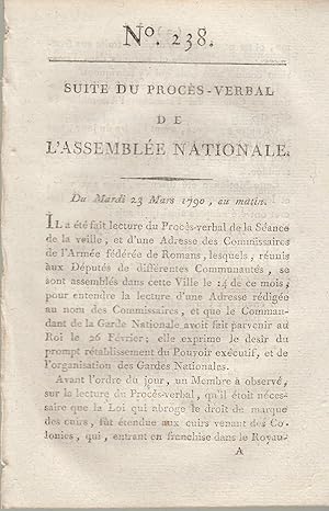 Bild des Verkufers fr Suite du procs -Verbal de L'Assemble Nationale. Du mardi 23 mars 1790, au matin,. N 238 zum Verkauf von PRISCA