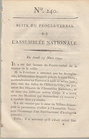 Bild des Verkufers fr Suite du procs -Verbal de L'Assemble Nationale. Du jeudi 25 mars 1790,. N 240 zum Verkauf von PRISCA