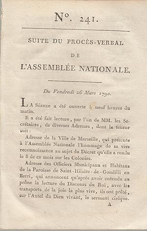 Bild des Verkufers fr Suite du procs -Verbal de L'Assemble Nationale. Du Vendredi 26 mars 1790,. N 241 zum Verkauf von PRISCA