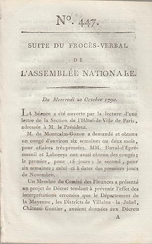 Image du vendeur pour Suite du procs -Verbal de L'Assemble Nationale. Du Mardi 20 Octobre 1790. N 447 mis en vente par PRISCA