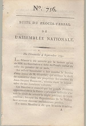 Bild des Verkufers fr Suite du procs -Verbal de L'Assemble Nationale. Du Dimanche 4 Septembre 1791. N 756 zum Verkauf von PRISCA